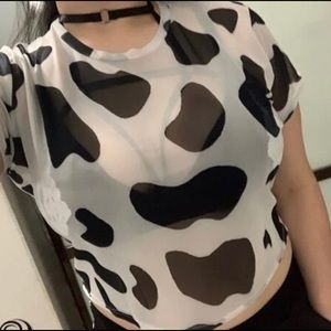 Mesh cow print top